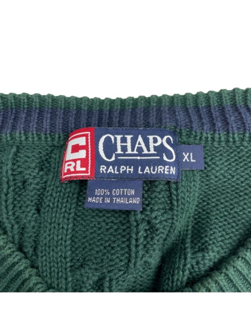 VTG Ralph Lauren Chaps Men's 100% Cotton Fisherman Cable-Knit Sweater Green • XL - Picture 3 of 6